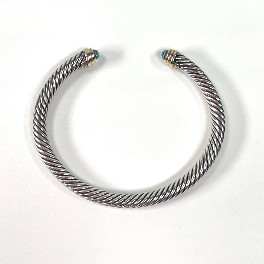 David Yurman Classics Cable Sterling Silver, Gold and Blue Topaz Bracelet